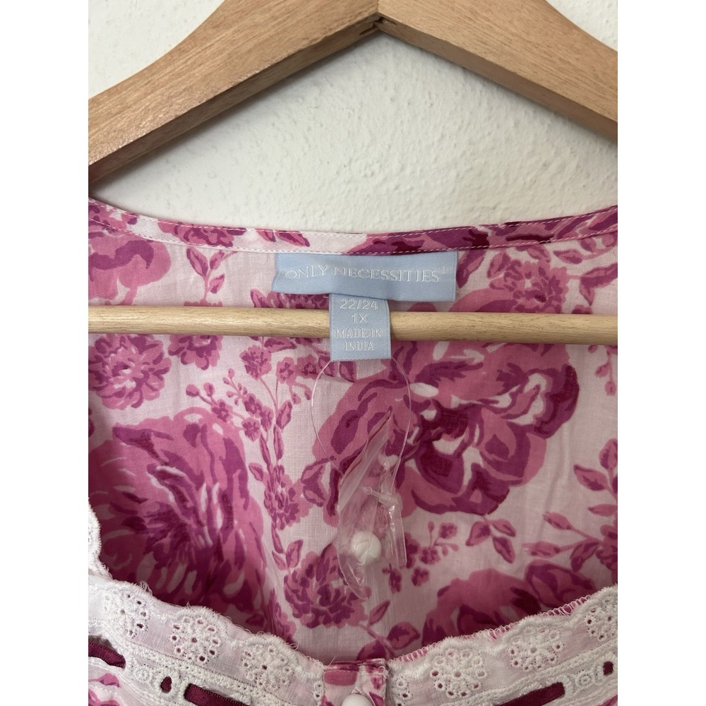 Only Necessities Plus Size 1X 22/24 Short 2-Piece Cabbage-Rose Peignoir Set - Picture 4 of 10
